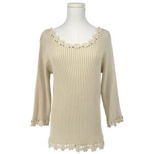 April Cornell Ivory Knit Sweater Floral Embroidery NWT Vintage Deadstock M